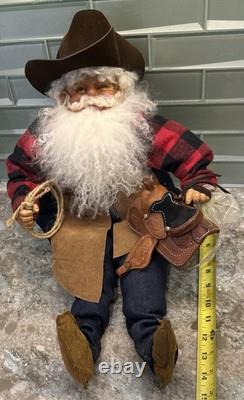 Vtg Rare Cowboy Santa Claus Doll Figure RubberfaceSheepwool Beard Leather Saddle