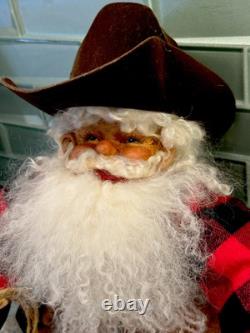 Vtg Rare Cowboy Santa Claus Doll Figure RubberfaceSheepwool Beard Leather Saddle