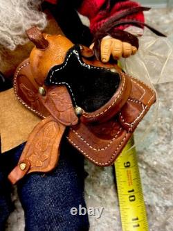 Vtg Rare Cowboy Santa Claus Doll Figure RubberfaceSheepwool Beard Leather Saddle