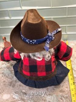 Vtg Rare Cowboy Santa Claus Doll Figure RubberfaceSheepwool Beard Leather Saddle