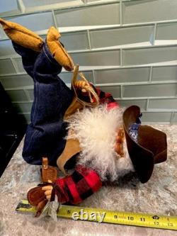 Vtg Rare Cowboy Santa Claus Doll Figure RubberfaceSheepwool Beard Leather Saddle