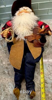 Vtg Rare Cowboy Santa Claus Doll Figure RubberfaceSheepwool Beard Leather Saddle