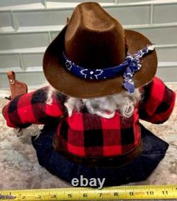 Vtg Rare Cowboy Santa Claus Doll Figure RubberfaceSheepwool Beard Leather Saddle