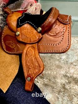 Vtg Rare Cowboy Santa Claus Doll Figure RubberfaceSheepwool Beard Leather Saddle