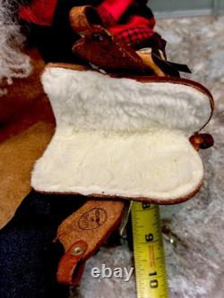 Vtg Rare Cowboy Santa Claus Doll Figure RubberfaceSheepwool Beard Leather Saddle