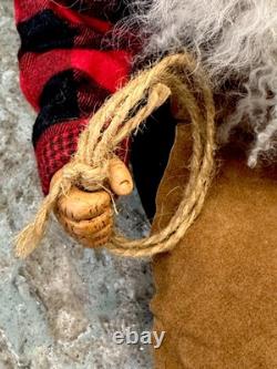 Vtg Rare Cowboy Santa Claus Doll Figure RubberfaceSheepwool Beard Leather Saddle