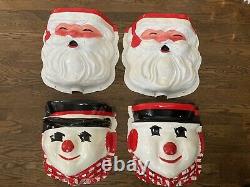 Vtg Santa Claus Head Face And Snowman Christmas Blow Mold Lamp Post Light Cover