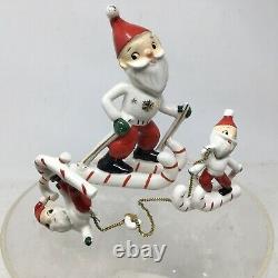 Vtg Set 3 Skiing Santa Claus Figurines Made In Japan Mid Century
