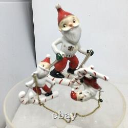 Vtg Set 3 Skiing Santa Claus Figurines Made In Japan Mid Century