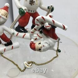 Vtg Set 3 Skiing Santa Claus Figurines Made In Japan Mid Century