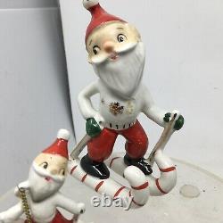 Vtg Set 3 Skiing Santa Claus Figurines Made In Japan Mid Century