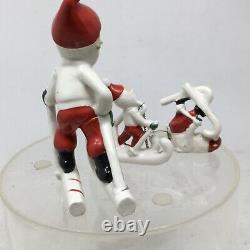 Vtg Set 3 Skiing Santa Claus Figurines Made In Japan Mid Century