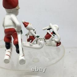 Vtg Set 3 Skiing Santa Claus Figurines Made In Japan Mid Century