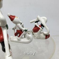 Vtg Set 3 Skiing Santa Claus Figurines Made In Japan Mid Century