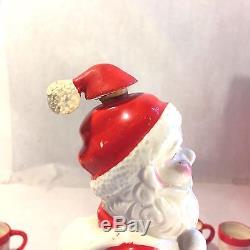 Vtg Xmas Cheer Ceramic Blushing Santa Claus Decanter w 4 Shot Mugs Dan Brechner