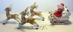 Vtg ceramic Santa Claus in sleigh + 3 reindeer Christmas figurines set Japan