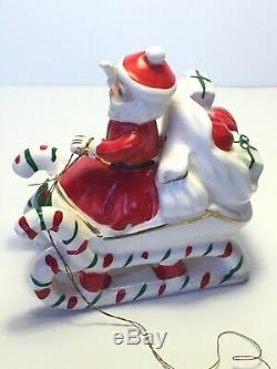 Vtg ceramic Santa Claus in sleigh + 3 reindeer Christmas figurines set Japan