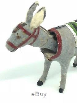 WB12 Antique Santa Claus Donkey Mule Papermache Bobble Head Christmas german