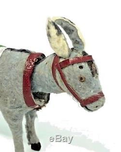 WB12 Antique Santa Claus Donkey Mule Papermache Bobble Head Christmas german