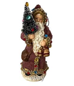 Wayne W. Kleski Santa Claus Doll Figure Holding Christmas Tree & Gift Vintage