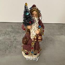 Wayne W. Kleski Santa Claus Doll Figure Holding Christmas Tree & Gift Vintage