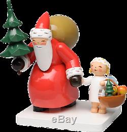 Wendt & Kuhn German Christmas Wooden Figurines Santa Claus with Tree and Angel