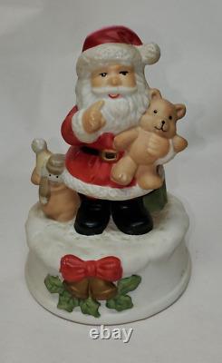 Wind Up Christmas Santa Claus Holding Teddy Bear Decoration 5.5 Figure Statue