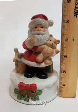 Wind Up Christmas Santa Claus Holding Teddy Bear Decoration 5.5 Figure Statue