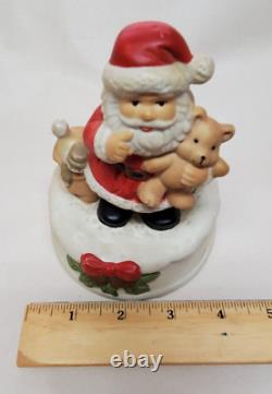 Wind Up Christmas Santa Claus Holding Teddy Bear Decoration 5.5 Figure Statue