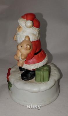Wind Up Christmas Santa Claus Holding Teddy Bear Decoration 5.5 Figure Statue