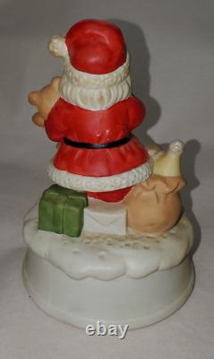 Wind Up Christmas Santa Claus Holding Teddy Bear Decoration 5.5 Figure Statue