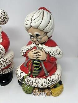 Winking Santa & Mrs. Claus Atlantic Mold Painted Ceramic Figures 70's Vtg