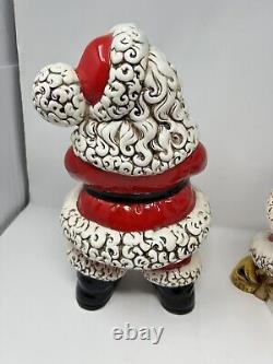 Winking Santa & Mrs. Claus Atlantic Mold Painted Ceramic Figures 70's Vtg