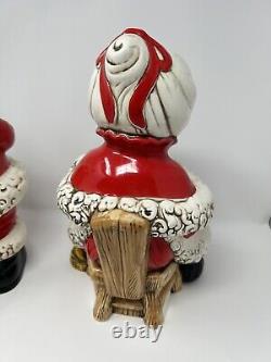 Winking Santa & Mrs. Claus Atlantic Mold Painted Ceramic Figures 70's Vtg