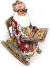 Wood Hand Carved Painted Russian Santa Claus Sitting On A Rocking Chair Figurine