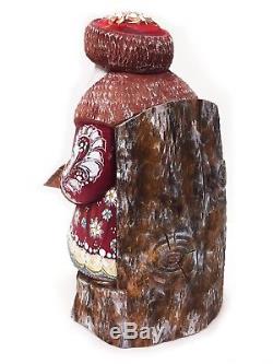 Wood Hand Carved Painted Russian Santa Claus Sitting on a Wooden Chair Figurine