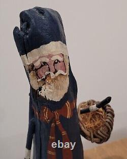 Wood Santa Hand Carved Artist Signed Christmas Figure Unusual Vintage