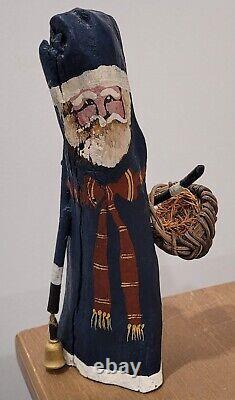 Wood Santa Hand Carved Artist Signed Christmas Figure Unusual Vintage
