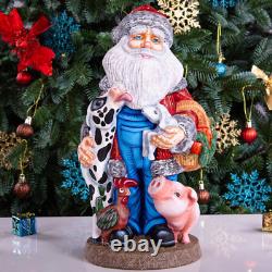 Wooden Carved Rancher Santa Claus Figurine 14, Handmade Christmas Decoration