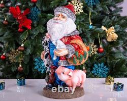 Wooden Carved Rancher Santa Claus Figurine 14, Handmade Christmas Decoration