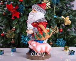 Wooden Carved Rancher Santa Claus Figurine 14, Handmade Christmas Decoration