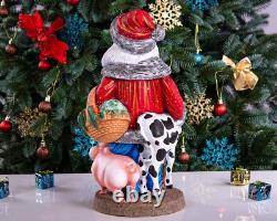 Wooden Carved Rancher Santa Claus Figurine 14, Handmade Christmas Decoration