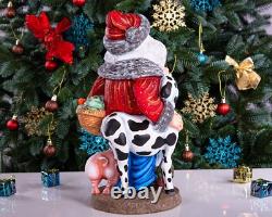 Wooden Carved Rancher Santa Claus Figurine 14, Handmade Christmas Decoration