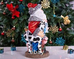 Wooden Carved Rancher Santa Claus Figurine 14, Handmade Christmas Decoration