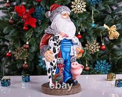 Wooden Carved Rancher Santa Claus Figurine 14, Handmade Christmas Decoration