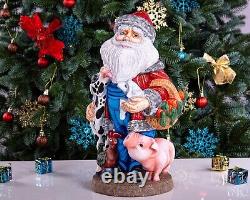 Wooden Carved Rancher Santa Claus Figurine 14, Handmade Christmas Decoration