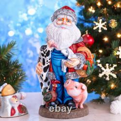 Wooden Carved Rancher Santa Claus Figurine 14, Handmade Christmas Decoration