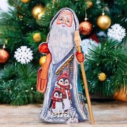 Wooden Carved Santa Claus Figurine 9, Hand Painted Christmas Home Decor indoor