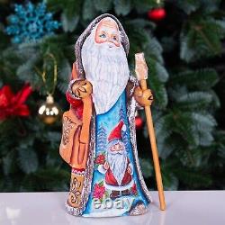 Wooden Carved Santa Claus Figurine 9, Hand Painted Christmas Home Decor indoor