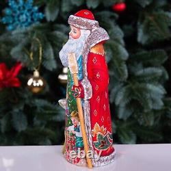 Wooden Carved Santa Claus Figurine 9, Hand Painted Christmas Home Decor indoor